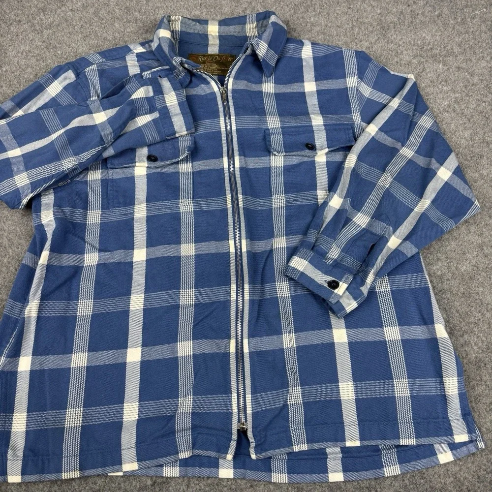 Rustic Outfitters Shacket Mens 2XL Full Zip Blue Plaid Shirt Jacket Outdoors